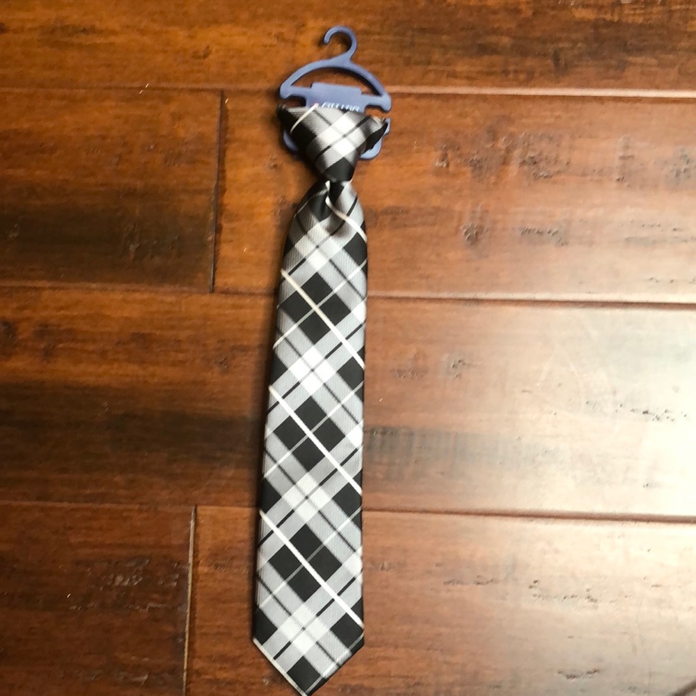 Chaps clip on boys plaid black tie